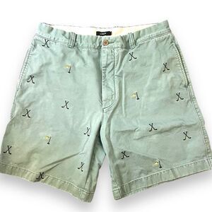 J. Crew Mens Chino Shorts Mid-Rise Golf Embroidered Flat Front Green Size 36
